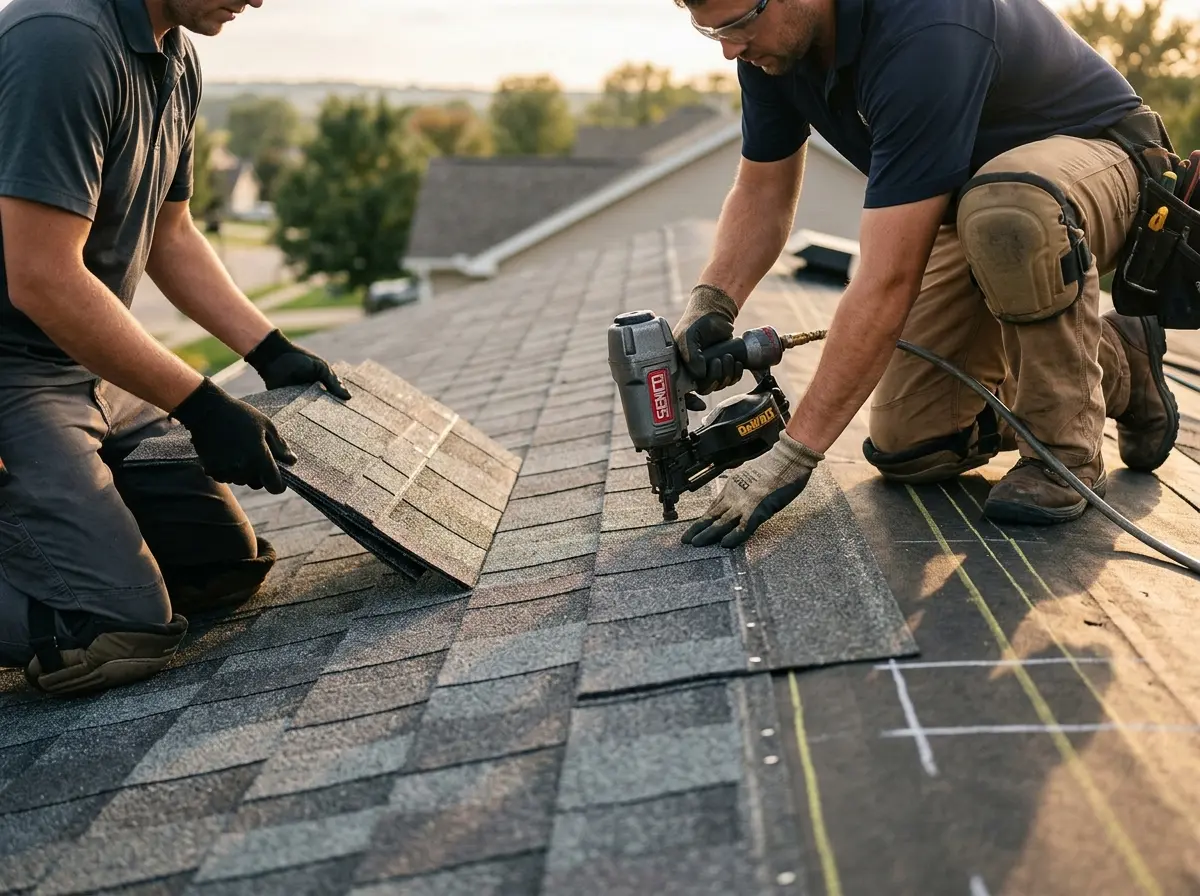 Professional roofer working on a residential roof in Lake Lorraine